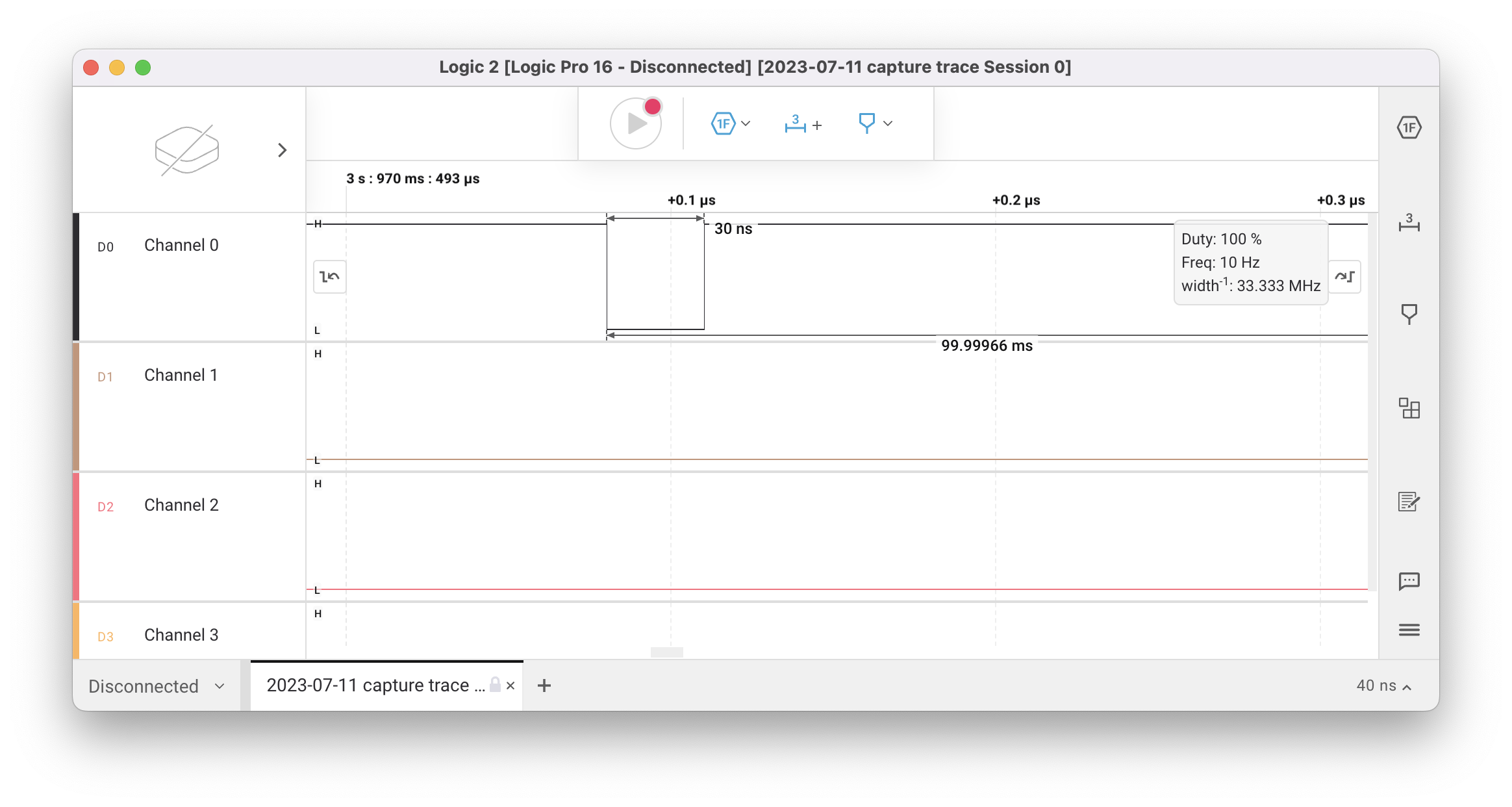 Timing diagram showing XVS pulse is only 30 ns long
